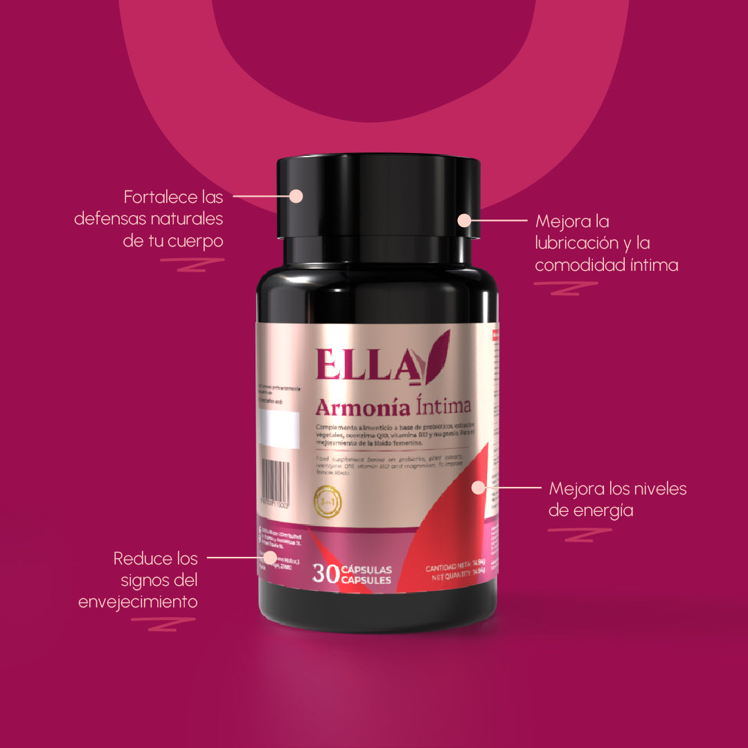 Ella-V Armonía Íntima | Potenciador, equilibrio vaginal e intestinal, inmunidad y antienvejecimiento| 30 cápsulas